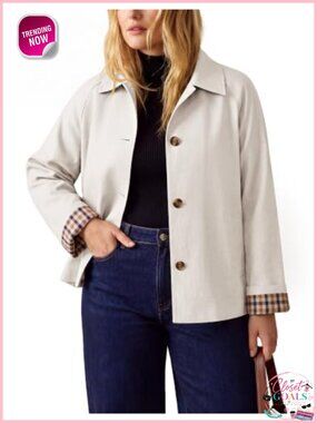 Women's Plus Size Cropped Trench Coat Lightweight Button Front Casual Jacket